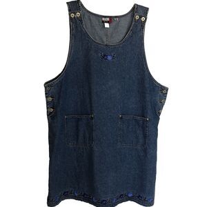 Vintage J.L. N.Y.  Dress 90s Blue Jean Denim Embroidered Flowers Women's 3X